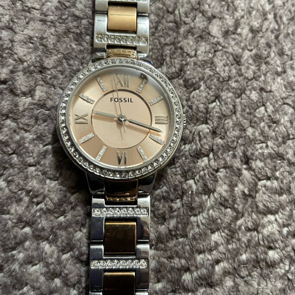 Fossil Women's Silver and Gold Watch with Crystal Accents